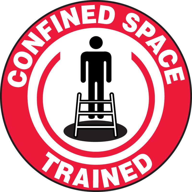 Accuform Signs LHTL114 Adhesive Vinyl Hard Hat Decal, Legend"CONFINED Space Trained" with Graphic, 2-1/4" Diameter, Red/Black on White (Pack of 10) - Image 1
